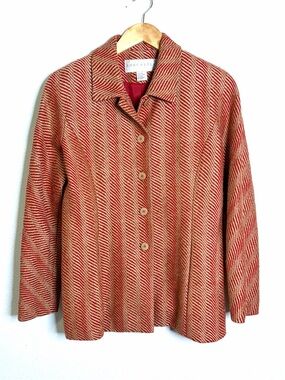 100% silk textured Doncaster Red Cream Herringbone Button front blazer jacket 8